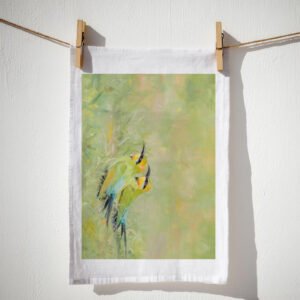 BEE EATER PAIR WHITE TEA-TOWEL