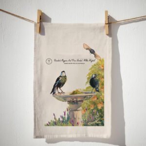 Magpies Beige Tea-Towel