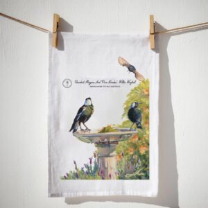 MAGPIES WHITE TEA-TOWEL
