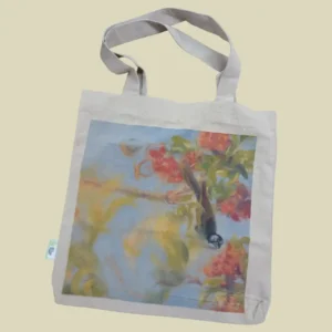 Blue faced Honeyeater in a drunken Parrot Tree Tote Bag