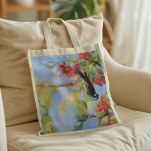 Blue faced Honeyeater in a drunken Parrot Tree Tote Bag