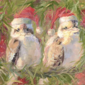 Australian Christmas Kookaburras In Bottlebrush Wreath