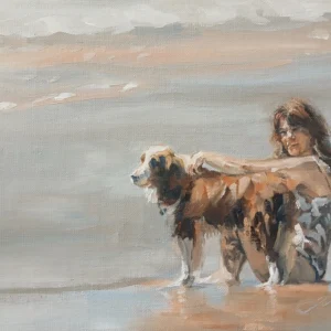 Woman With Her Pal At Agnes Water Main Beach